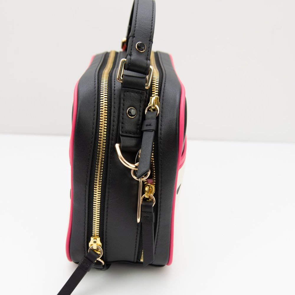 LDT "Jill" Purse Leather Crossbody Polkadot Lunchbag Bag Black Pink Gold New - Picture 6 of 15